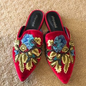 Jeffrey Campbell red appliqué slides, size 8